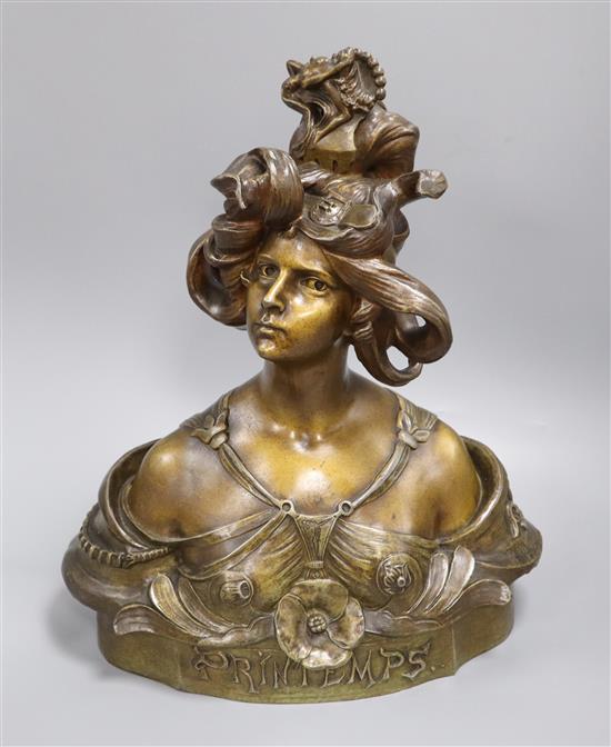 After Aurilli. A bronzed spelter bust Printemps height 42cm